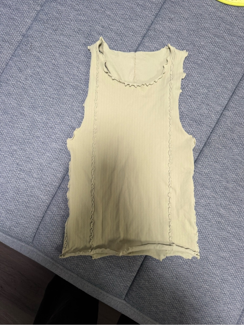 Free People Light Olive Ruffle-Edge Ribbed Tank